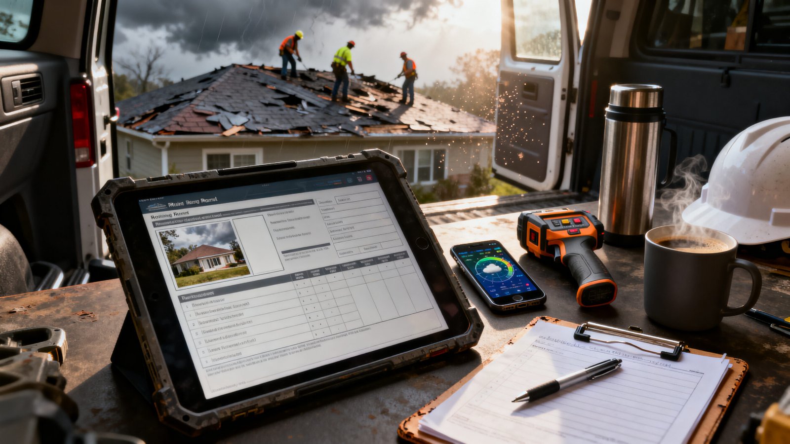 free roofing estimate template showing detailed line item breakdown and warranty fields